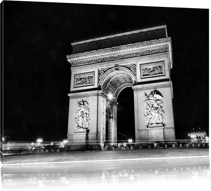 Pixxprint Dark Triumphbogen bei Nacht / 100x70cm Leinwandbild bespannt auf Holzrahmen/Wandbild Kunst