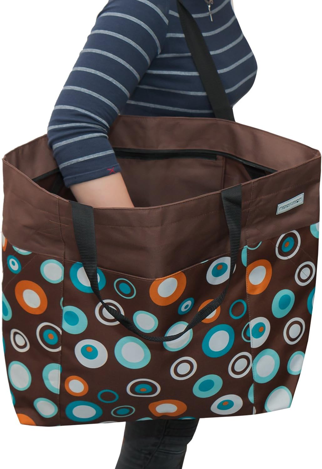 anndora XXL Shopper braun hellblau - Strandtasche Schultertasche Einkaufstasche, Braun Hellblau