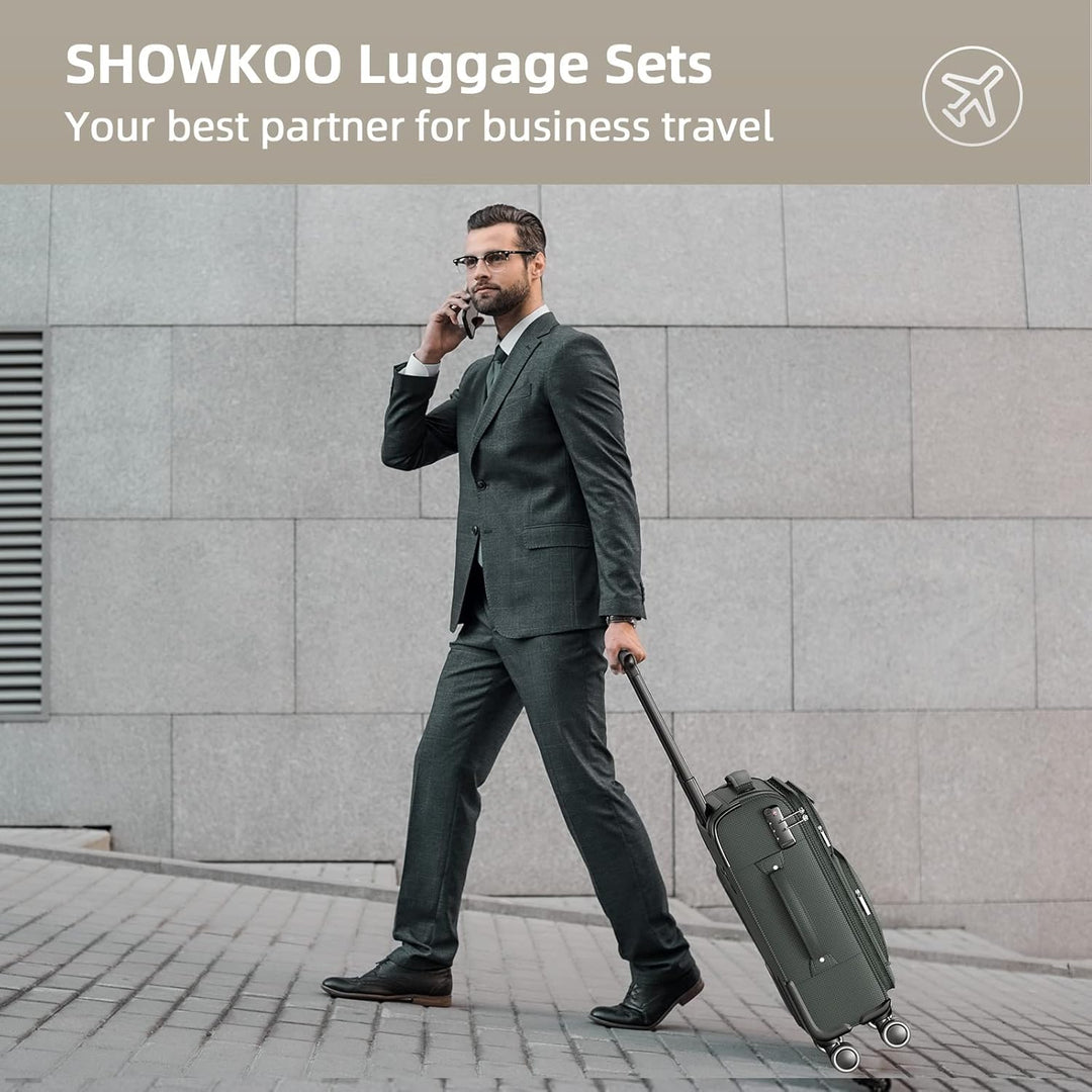 SHOWKOO Kofferset 3 Teilig Stoffkoffer Weichschale Erweiterbar Reisekoffer Leicht Haltbar Trolley Ha