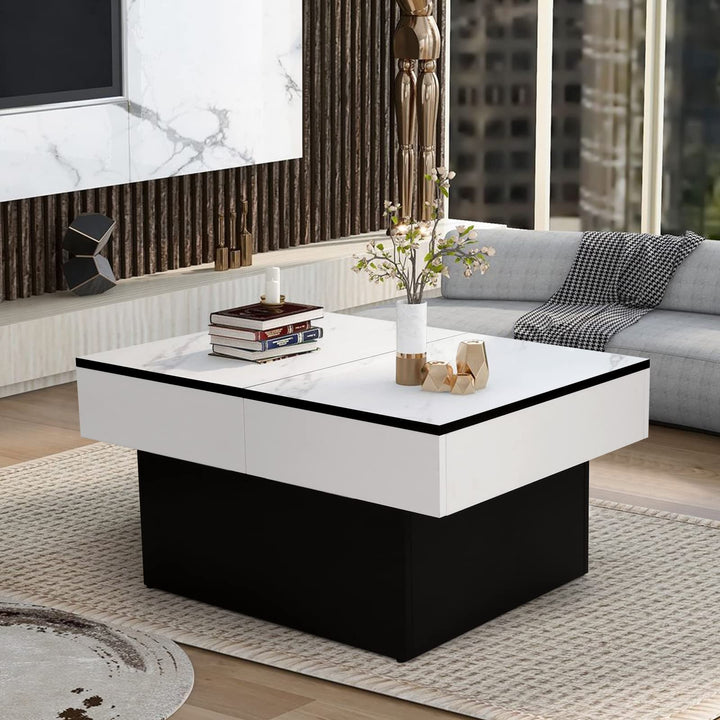 VOWNER Couchtisch, Moderner Couchtisch, Ausziehbarer Schreibtisch, Wohnzimmertisch mit 2 Stauräume,