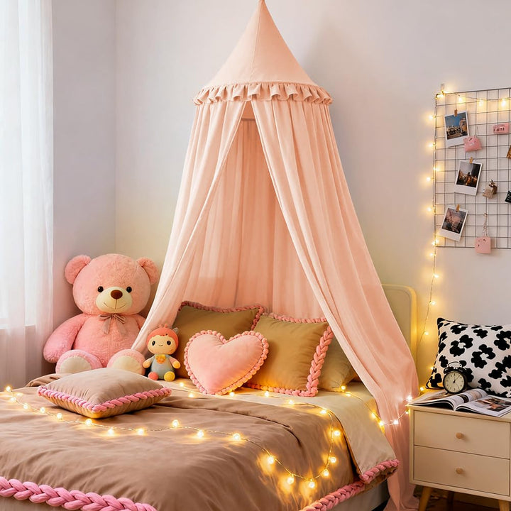 HOTUT Baldachin Kinderzimmer Vintage,Prinzessin Kinderbetthimmel mit Rüschen,Betthimmel Babybett Kin