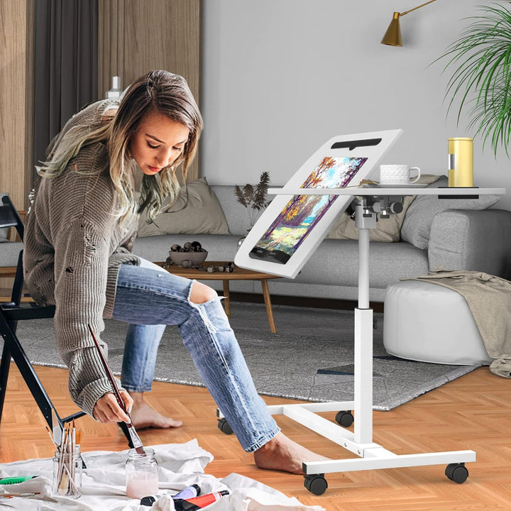 PIPIPOXER Laptoptisch Höhenverstellbar 61-91 cm, 60×40cm Mobiler Stehtisch mit 4 Rollen & 1 Stopp-Le
