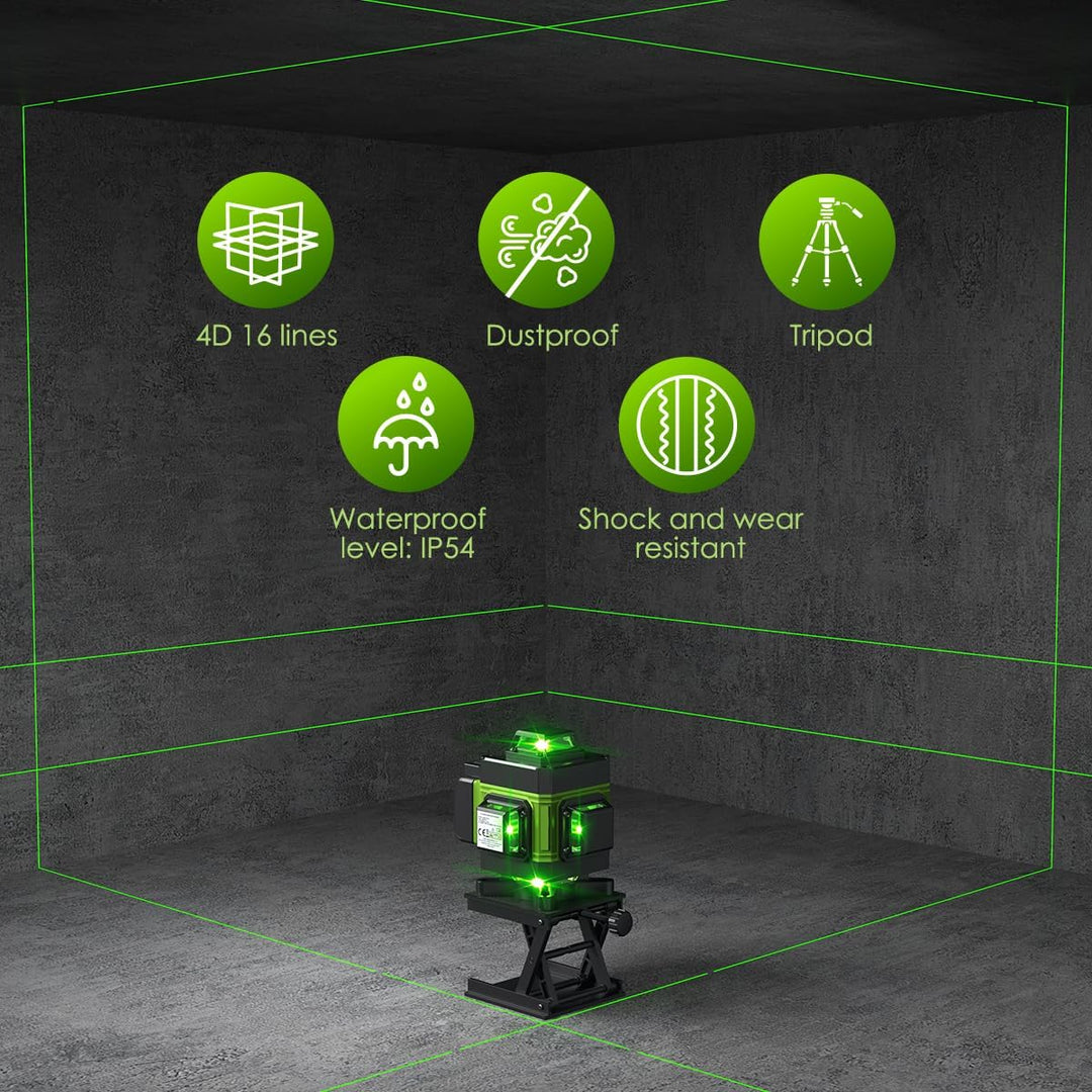 Kreuzlinienlaser mit Stativ, Multifunktionaler 4D-Laser mit 16 Linien,selbstnivellierende Maschine,