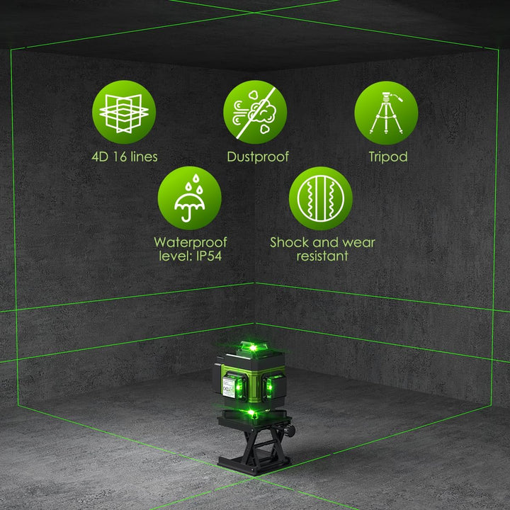 Kreuzlinienlaser mit Stativ, Multifunktionaler 4D-Laser mit 16 Linien,selbstnivellierende Maschine,
