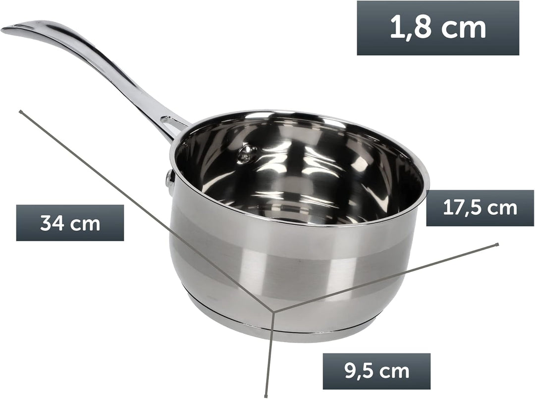 KADAX Stielkasserolle 1,5L, Stieltopf aus robustem Stahl, Milchtopf mit langem Stiel und Schüttrand,