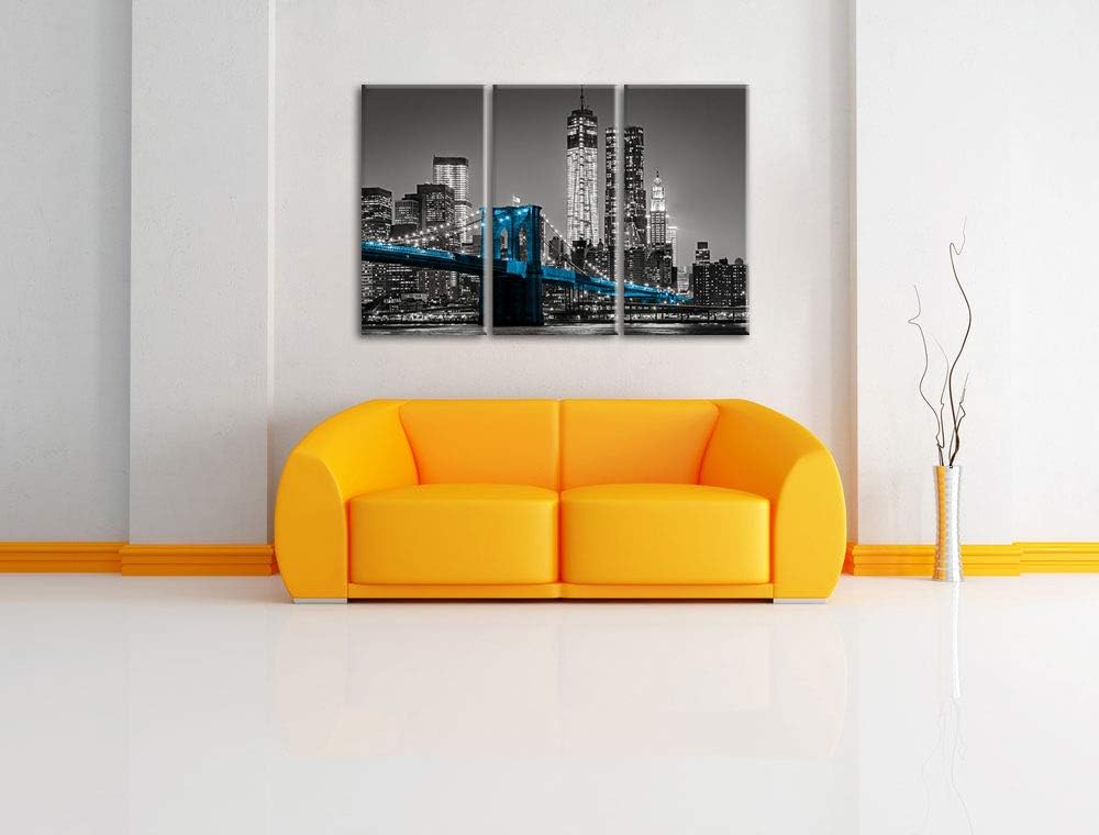 Brooklyn Bridge mit Wolkenkratzern bei Nacht schwarz/weiss 3-Teiler Leinwandbild 120x80 Bild auf Lei