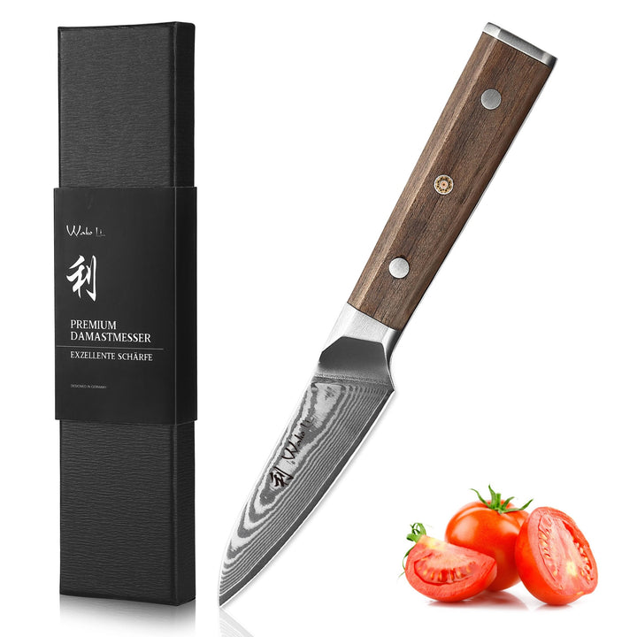 Wakoli Damast Küchenmesser Gemüsemesser mit 8 cm Klinge aus 67 Lagen Damaststahl und VG10 Kern, Waln