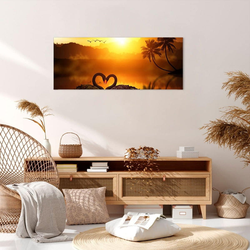 Wandbilder Dekoration Wohnzimmer Schwan Wasser Paar Panorama Bilder auf Leinwand 120x50cm Leinwandbi