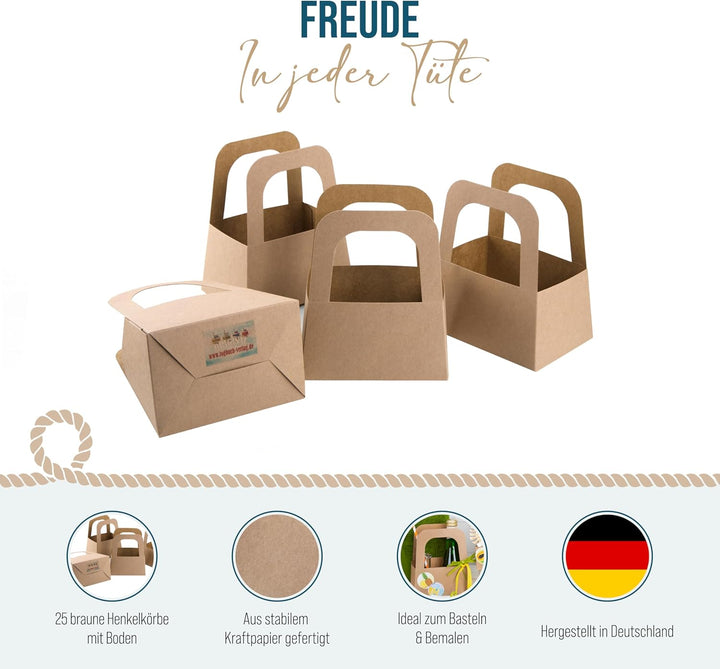 Logbuch-Verlag 25 kleine Kraftpapier Körbchen braun natur - Geschenkverpackung mini Korb mit Henkel