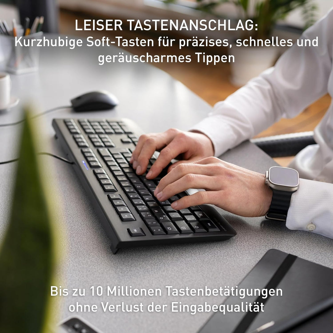 CHERRY KC 1000 - USB Tastatur - Flaches Design - Kabelgebunden - „der Blaue Engel“ - GS-Zulassung -