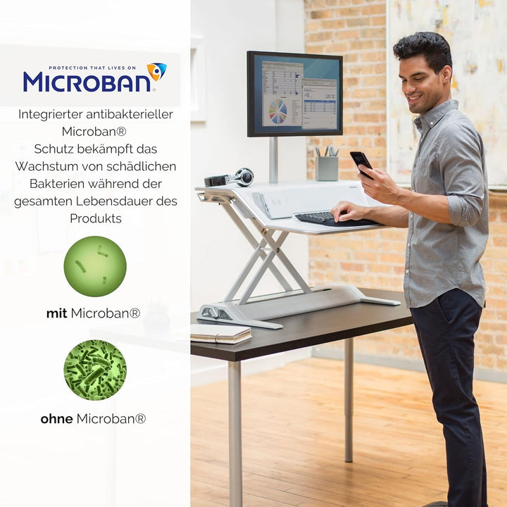 Fellowes höhenverstellbarer Sitz-Steh Schreibtischaufsatz Lotus DX, stufenlos höhenverstellbar mit S