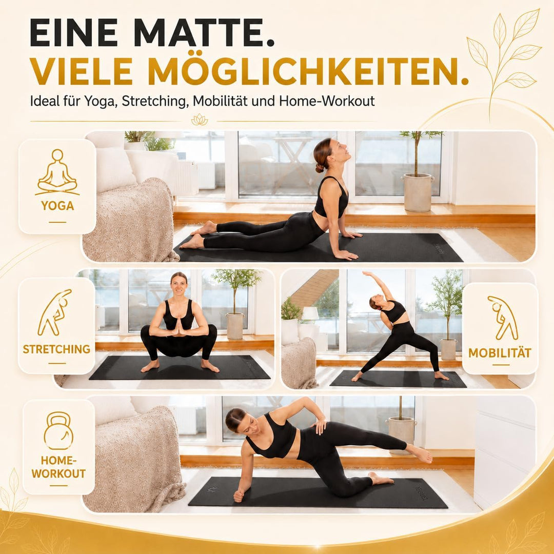 Yogamatte inkl. Tragetasche &amp; Video Kurs I Yoga Matte rutschfest I weiche Gymnastikmatte I Sportmatt