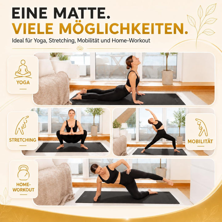 Yogamatte inkl. Tragetasche &amp; Video Kurs I Yoga Matte rutschfest I weiche Gymnastikmatte I Sportmatt