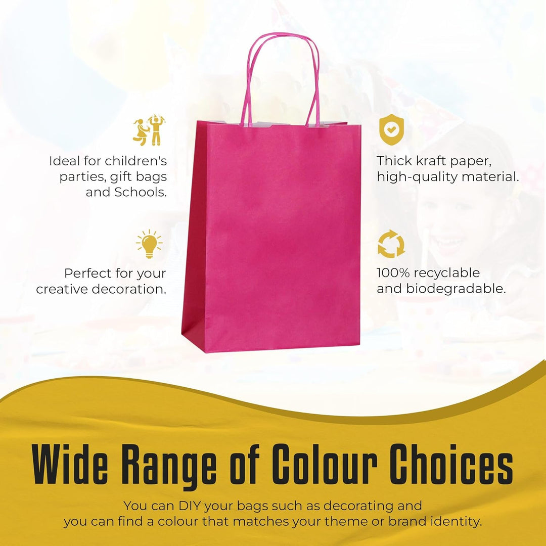 Thepaperbagstore 25 Fuchsia Klein Partytüten aus Papier mit Henkeln – 18x22x8cm – Bunte Geschenktüte
