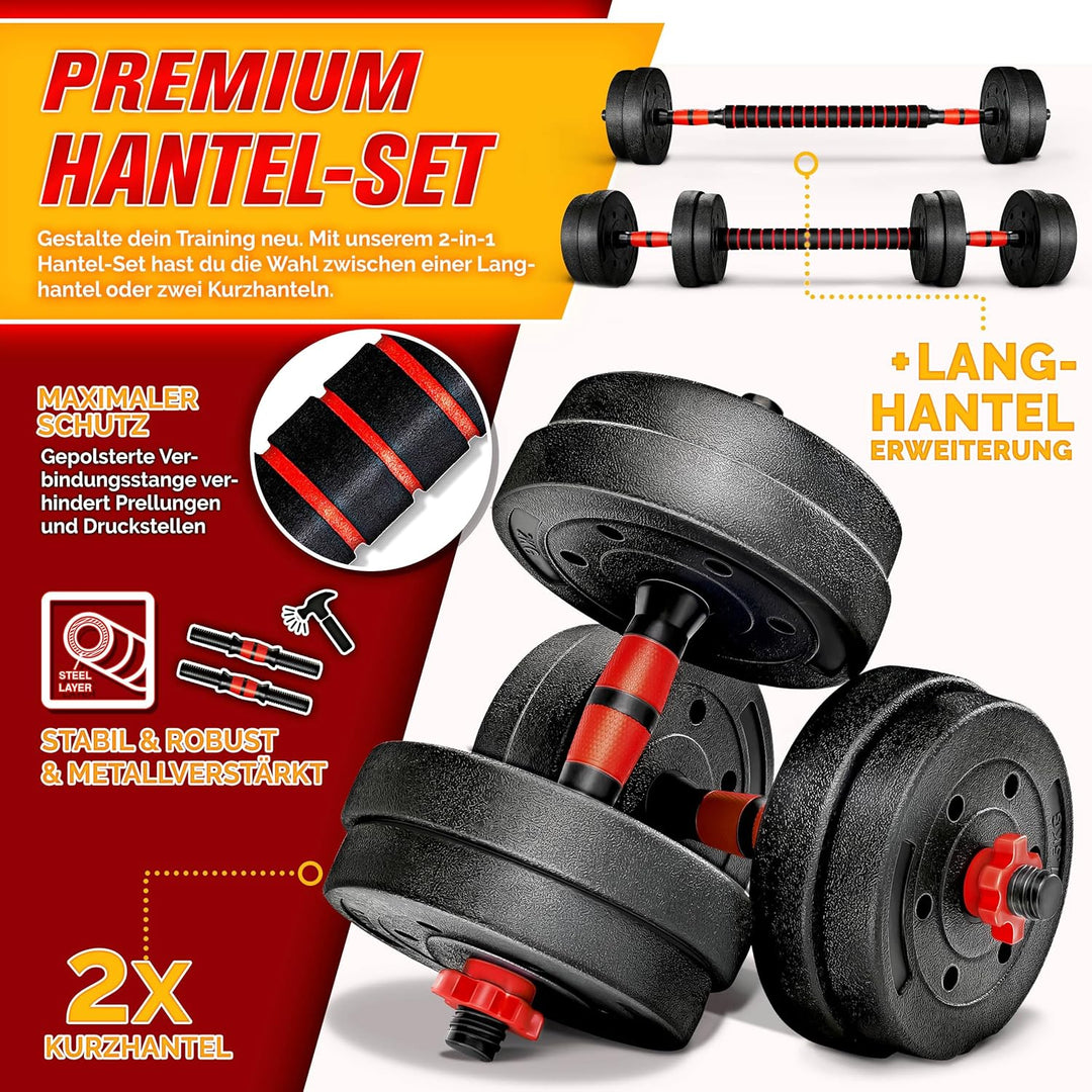 RE:SPORT 2 in 1 Hanteln Set 15-30kg | Hantelset verstellbar | Kurzhantel & Langhantel | Sternverschl