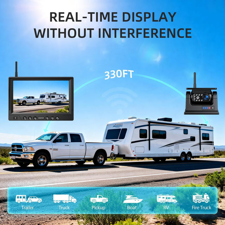 4 Magnetisch Solar Rückfahrkamera Kabellos, HD1080P, 9'' Loop Aufnahmemonitor, kabelloses Quad RV Rü