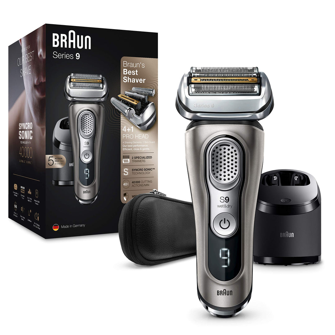 Braun Series 9 Premium Rasierer Herren mit 4+1 Scherkopf, Elektrorasierer & Präzisionstrimmer, Reini