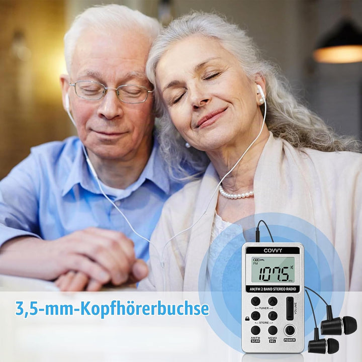 AM/FM Tragbares Radio,Covvy Digitales Pocket Mini Radio mit 500mAh 3.7V Wiederaufladbarer Akku und K