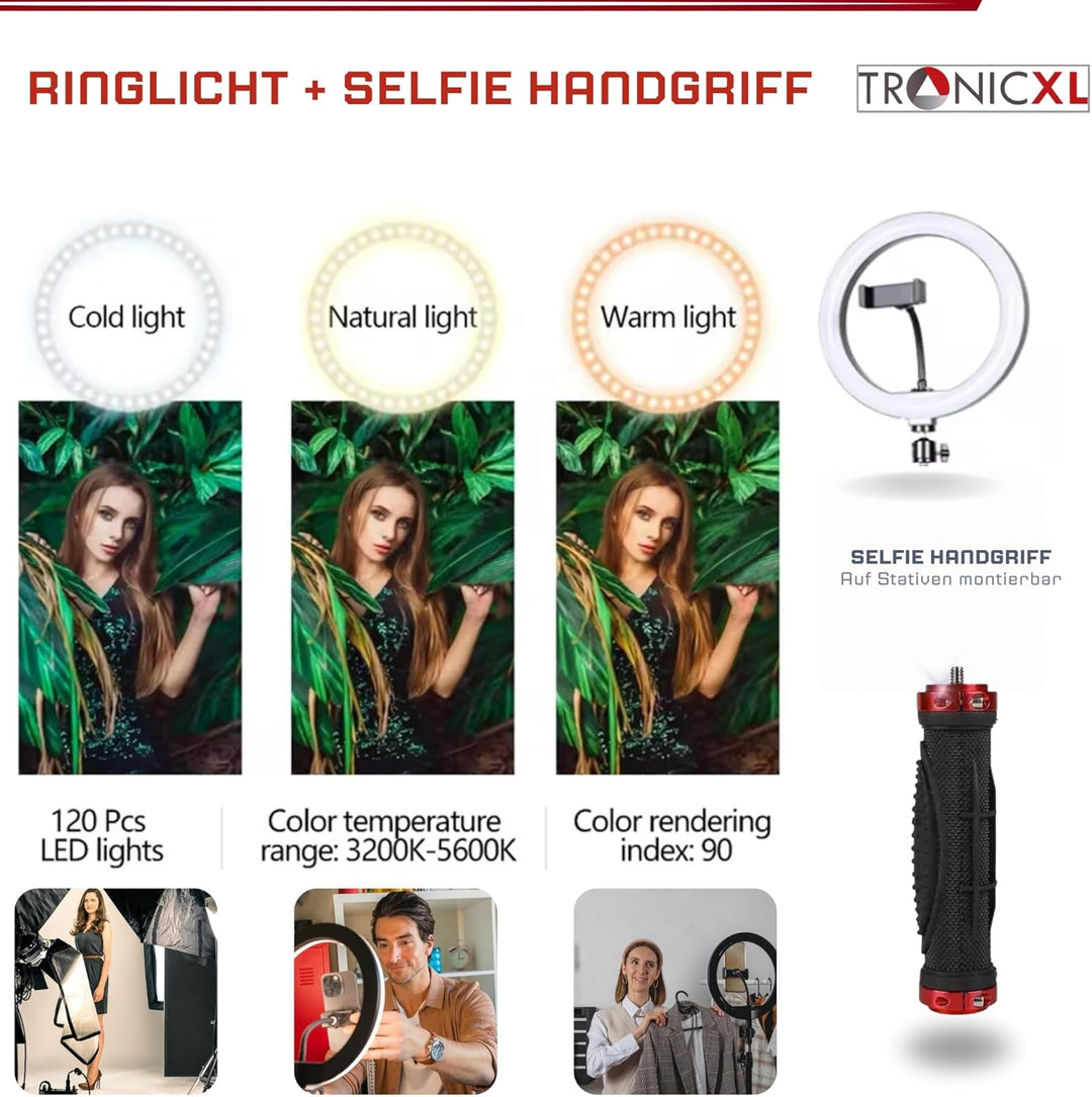 Handgriff + Ringlicht Lampe für Smartphone iPhone Halterung Ständer flexibel Kamerastativ für TikTok