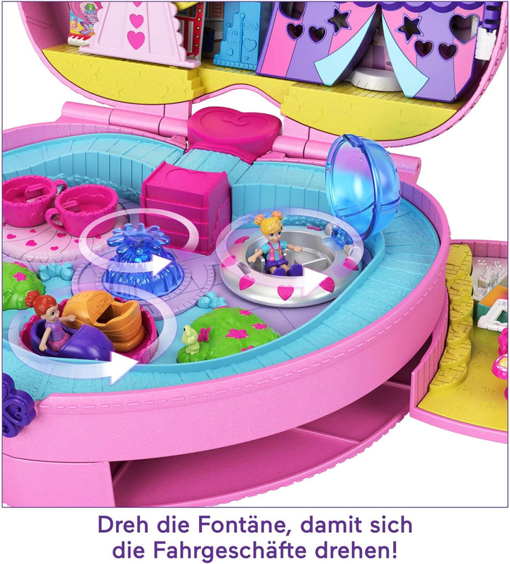 Polly Pocket, Freizeitpark Rucksack, mit verstellbaren Trägern, 2 kleinen Puppen, einem Eiswagen und