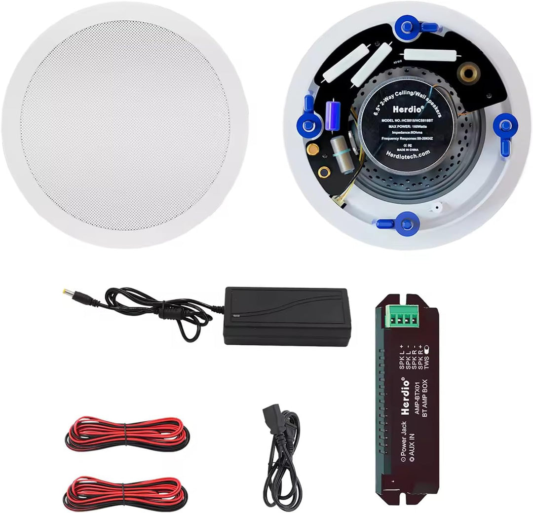 Herdio 6,5 Zoll BluetoothDeckenlautsprecher, 160 Watt Kompatibel Einbaulautsprecher, Bündige Montage
