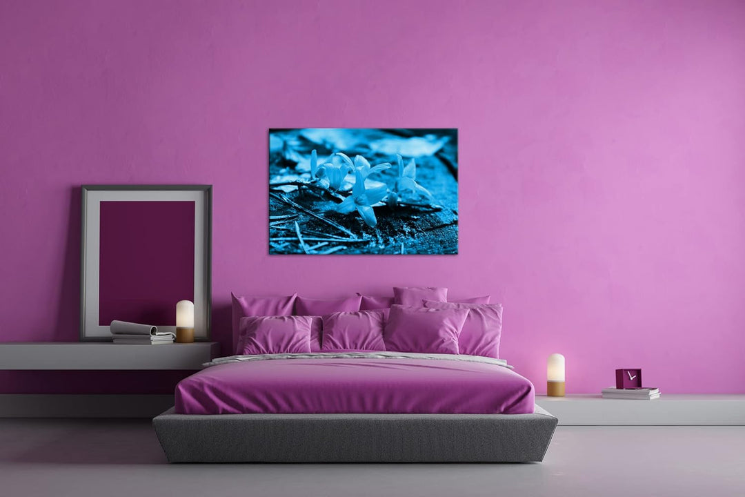 deyoli blühender Osterstrauch Format 80x60 Effekt: Monocrome Blau als Leinwandbild, Motiv fertig ger