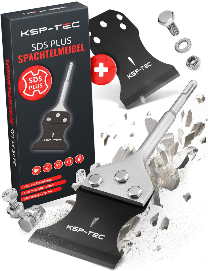 KSP-TEC® - SDS Plus Spachtelmeissel - ink. Ersatzklinge -Einfaches entfernen von Teppich, Bodenbeläg