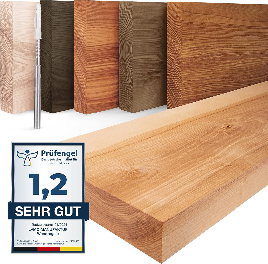 LAMO Manufaktur Wandregal Holz Gerade | Regal Farbe: Natur | Invisible: Schweberegal | 70 cm Invisib