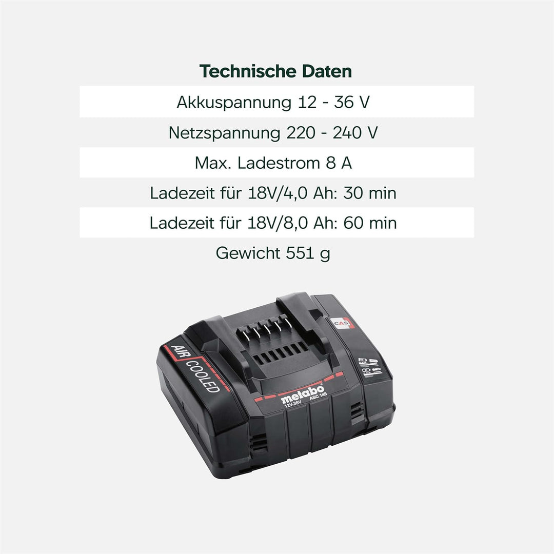 Metabo Schnellladegerät ASC 145 , 12-36 V, "AIR COOLED", EU - 627378000