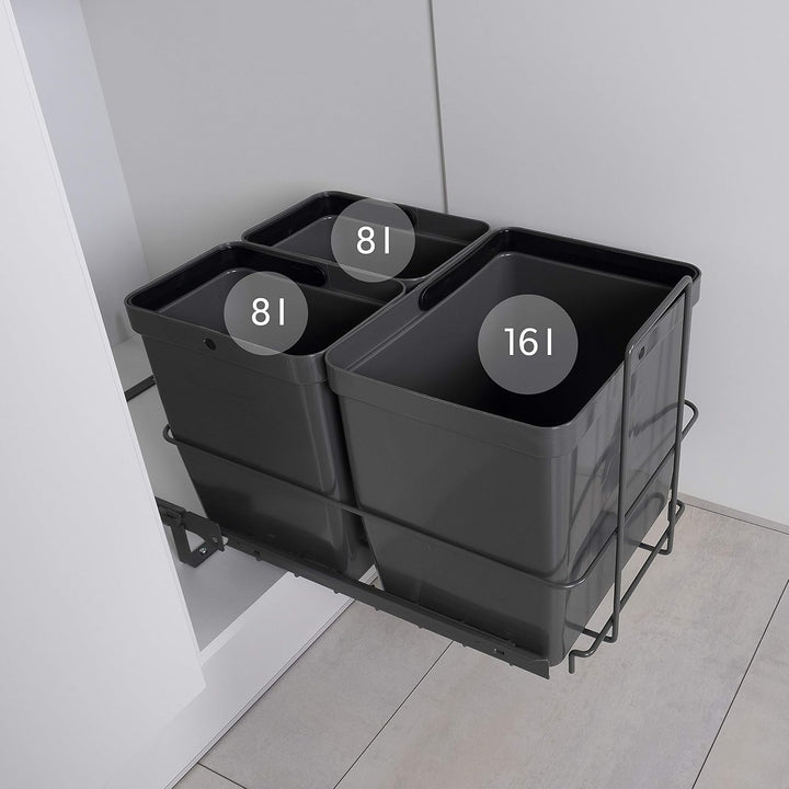 LM 79/3 Mülleimer Küche Unterschrank ausziehbar 3 Fächer Biomülleimer, Mülltrennsystem 1x16L 2x8L Ab