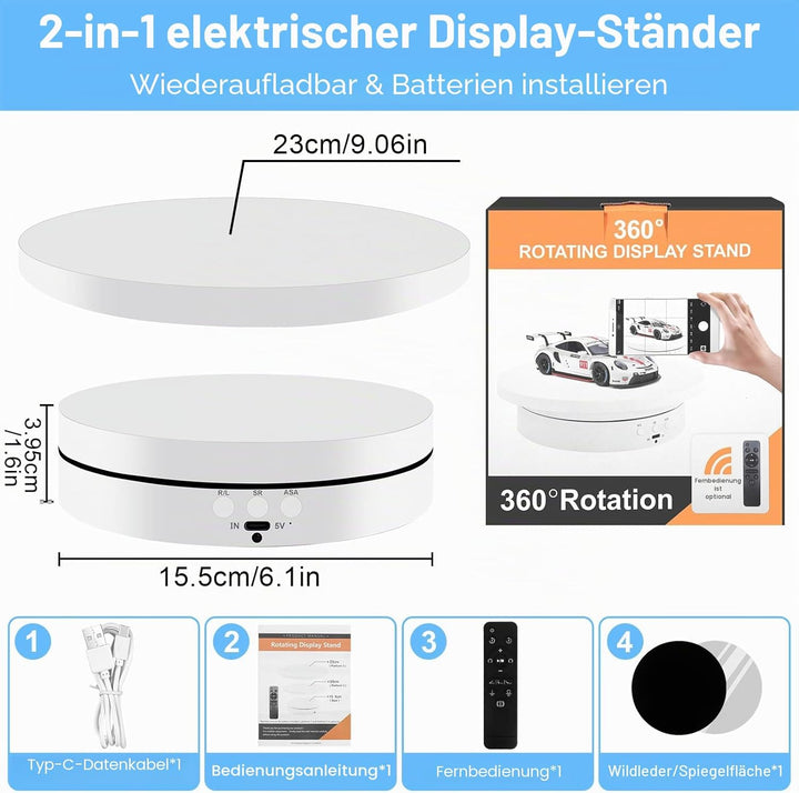 Elektrischer Drehteller 360°, 2in1 Motorisierter Drehständer Display-Tisch zur Präsentation von Schm