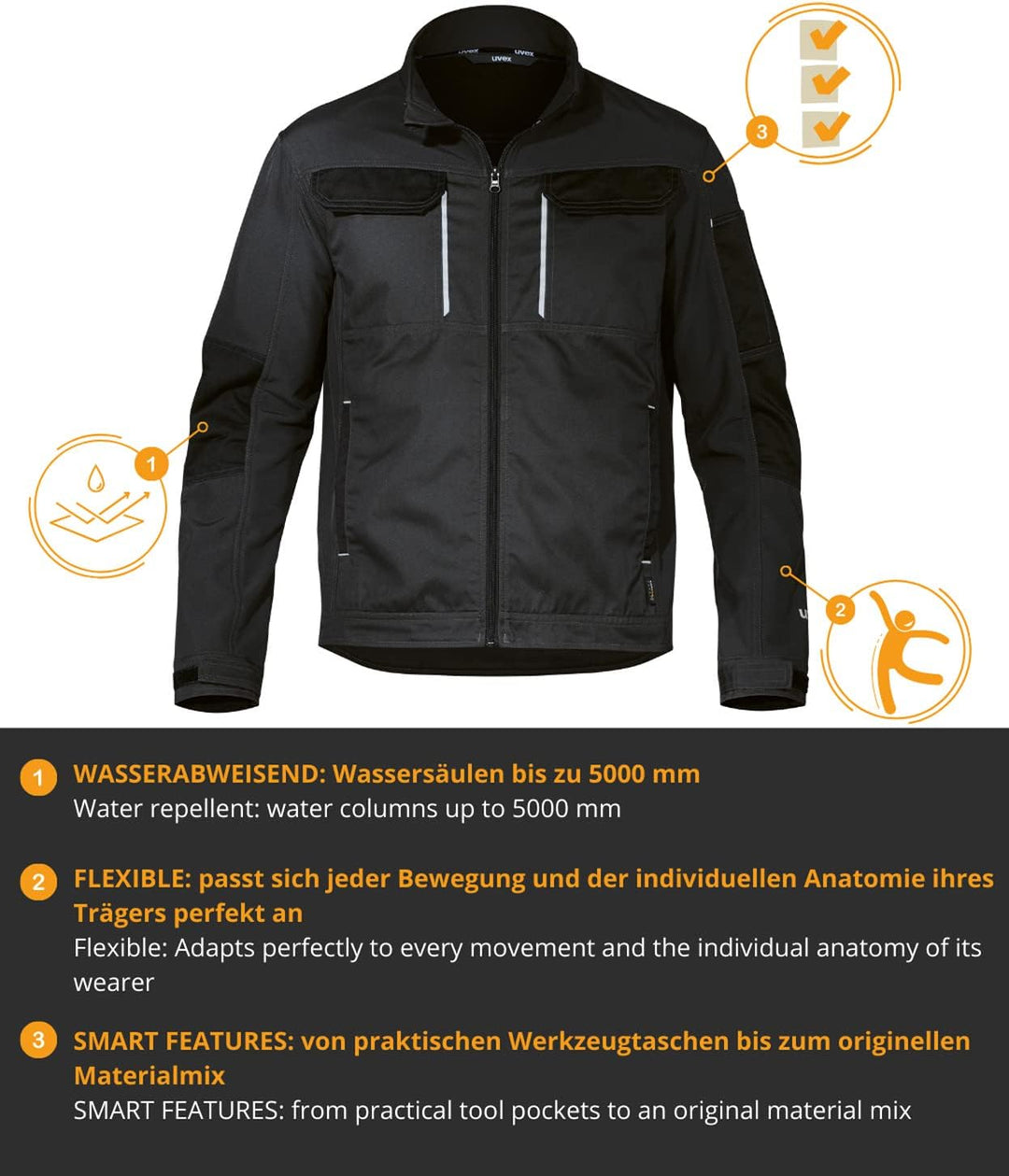 Uvex Tune-up Softshell-Arbeitsjacke für Herren - atmungsaktiv & wasserabweisend S Schwarz, S Schwarz
