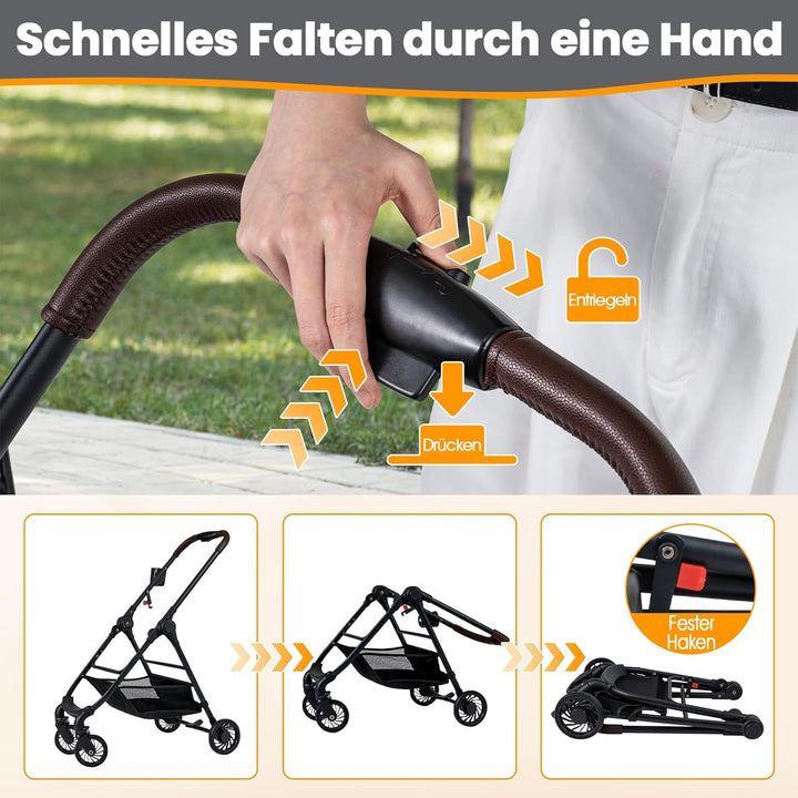 COSTWAY 3 in 1 Hundewagen, Hundebuggy mit verstellbarem Netzdach & Korb & Getränkehalter, Haustiere
