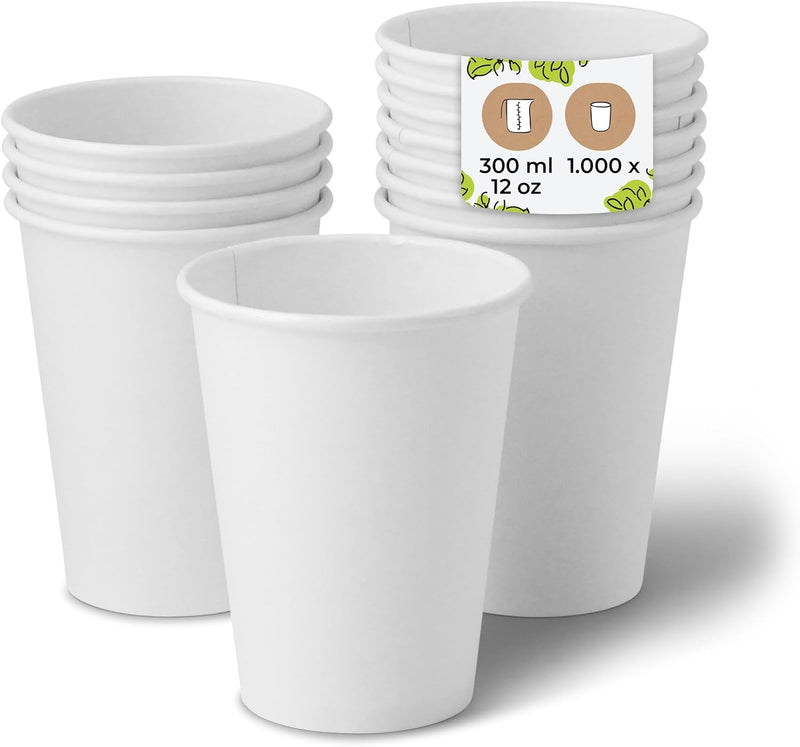 BIOZOYG 1000 Stück weisse Pappbecher 300 ml / 12 oz Ø 90 mm | umweltfreundlich, recycelbar & schlich