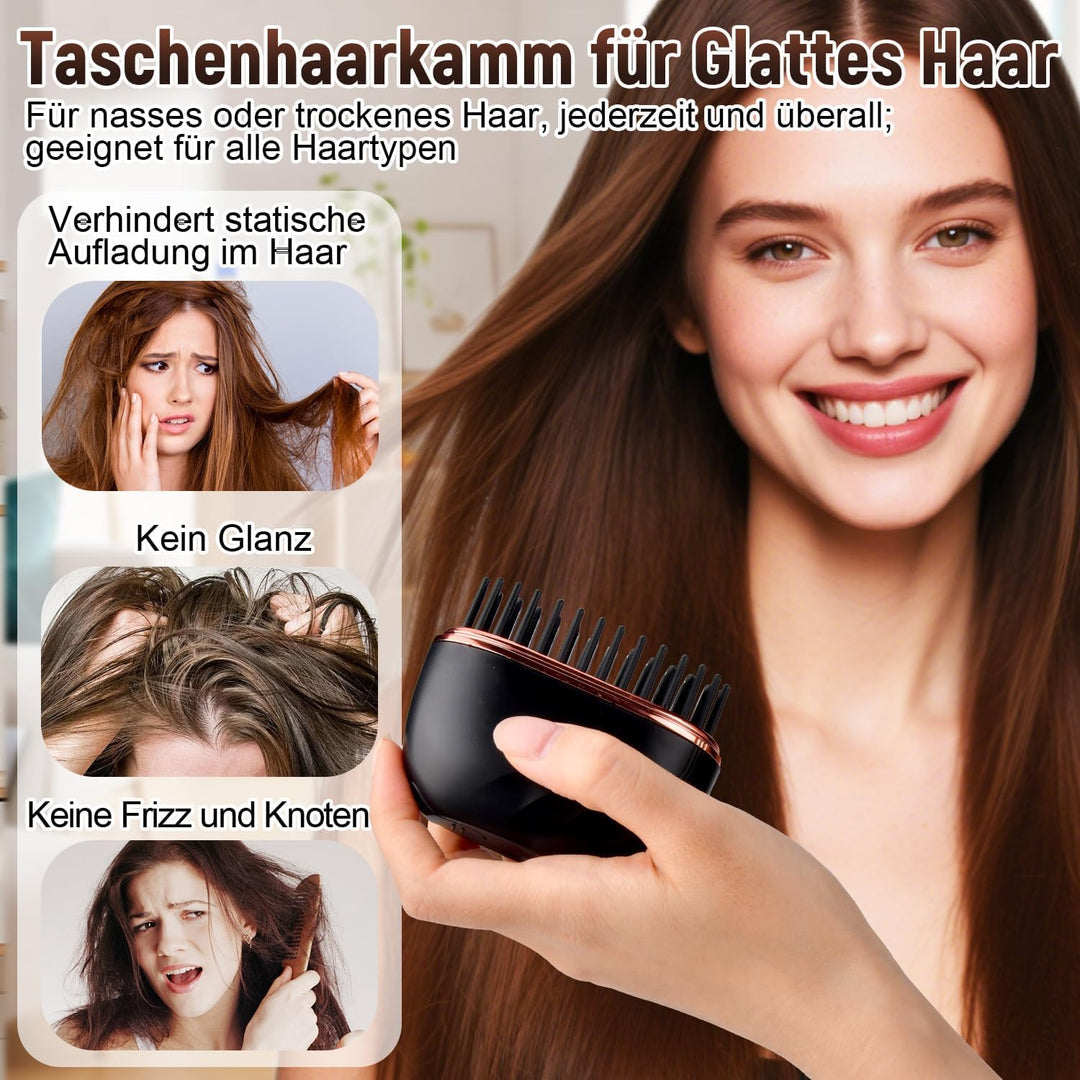 Mini Glätteisen Kabellos, Mini Haarglätter Bürste, Wiederaufladbare Tragbare Glättbürste mit 3 Tempe