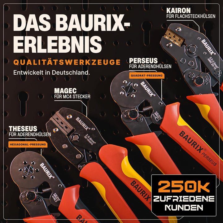 BAURIX® Crimpzange für MC4 Stecker 2,5–6mm² – PV Solar Kabel ordnungsgemäss installieren – Elektrike