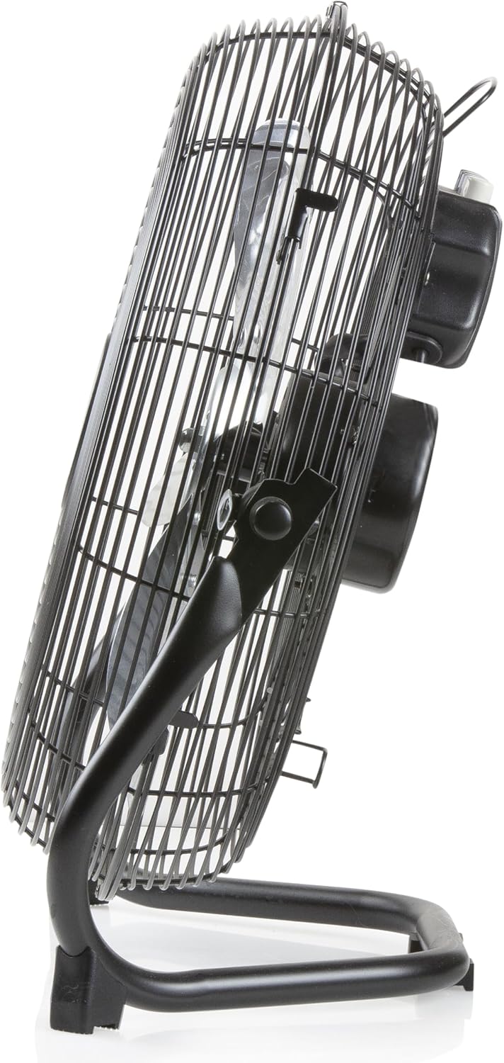 DOMO Bodenventilator komplett aus mattschwarzem Metall, 3 Geschwindigkeiten + Stopp, veränderbare Sc