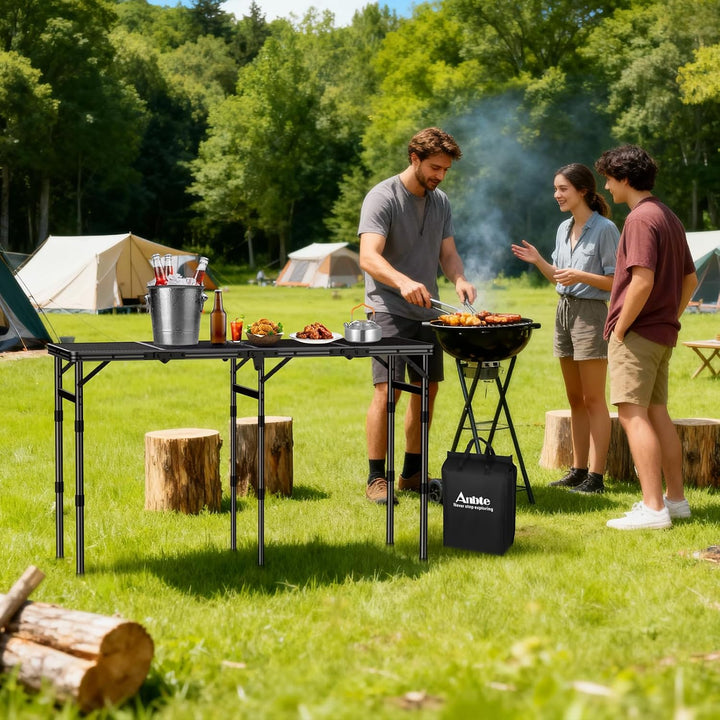 Anbte Grilltisch Klappbar 116x40cm Metallgitter Tischplatte 4-Fach, Schwarz Schwarz 116x40x70cm, Sch