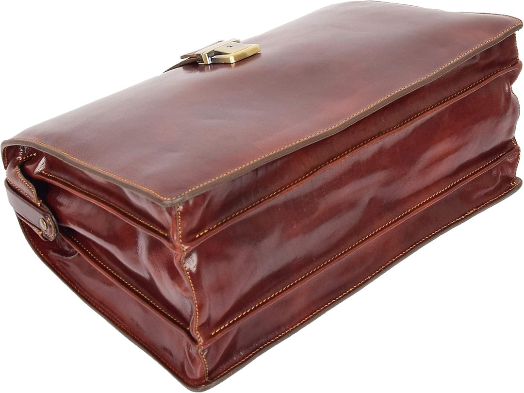 A1 FASHION GOODS Italienisches Leder Aktentasche für Ärzte Geschäft Profis Gladstone Tasche Braun Dj