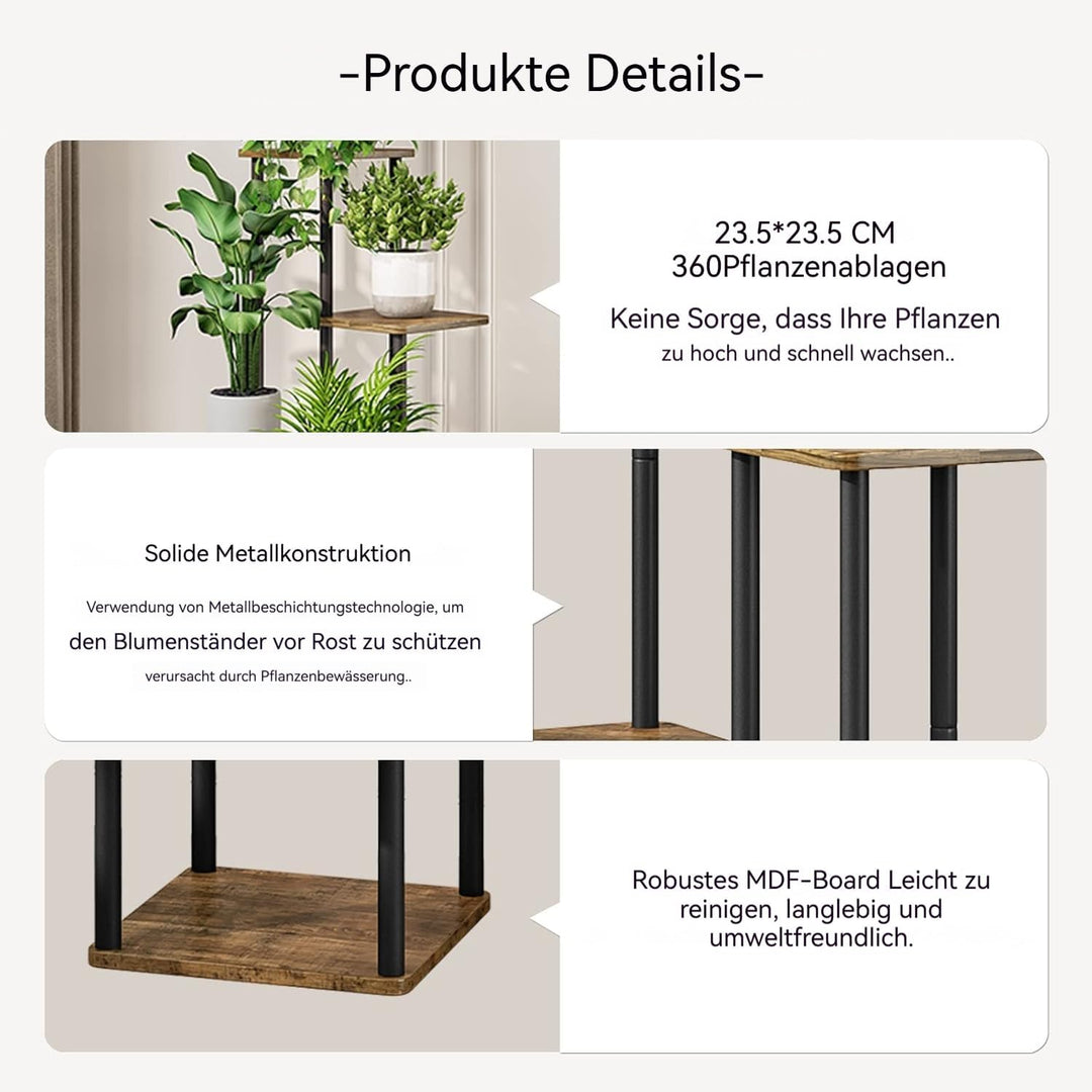 Blumenständer 5-stufiges Pflanzenregal aus Metall für mehrere Pflanzen, hohe Eckblumenhalter für Ter