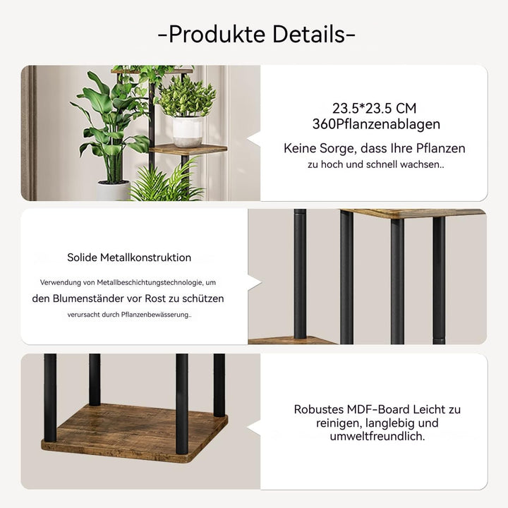 Blumenständer 5-stufiges Pflanzenregal aus Metall für mehrere Pflanzen, hohe Eckblumenhalter für Ter