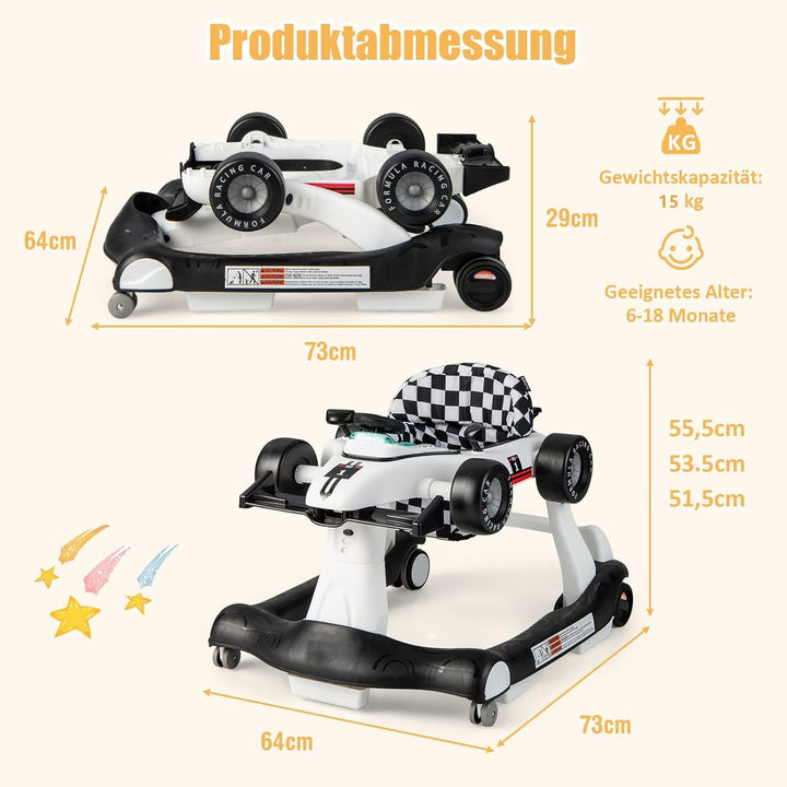 DREAMADE Lauflernhilfe, 4 in 1 Autoförmiger Lauflernwagen mit einstellbarer Geschwindigkeit, Musik &
