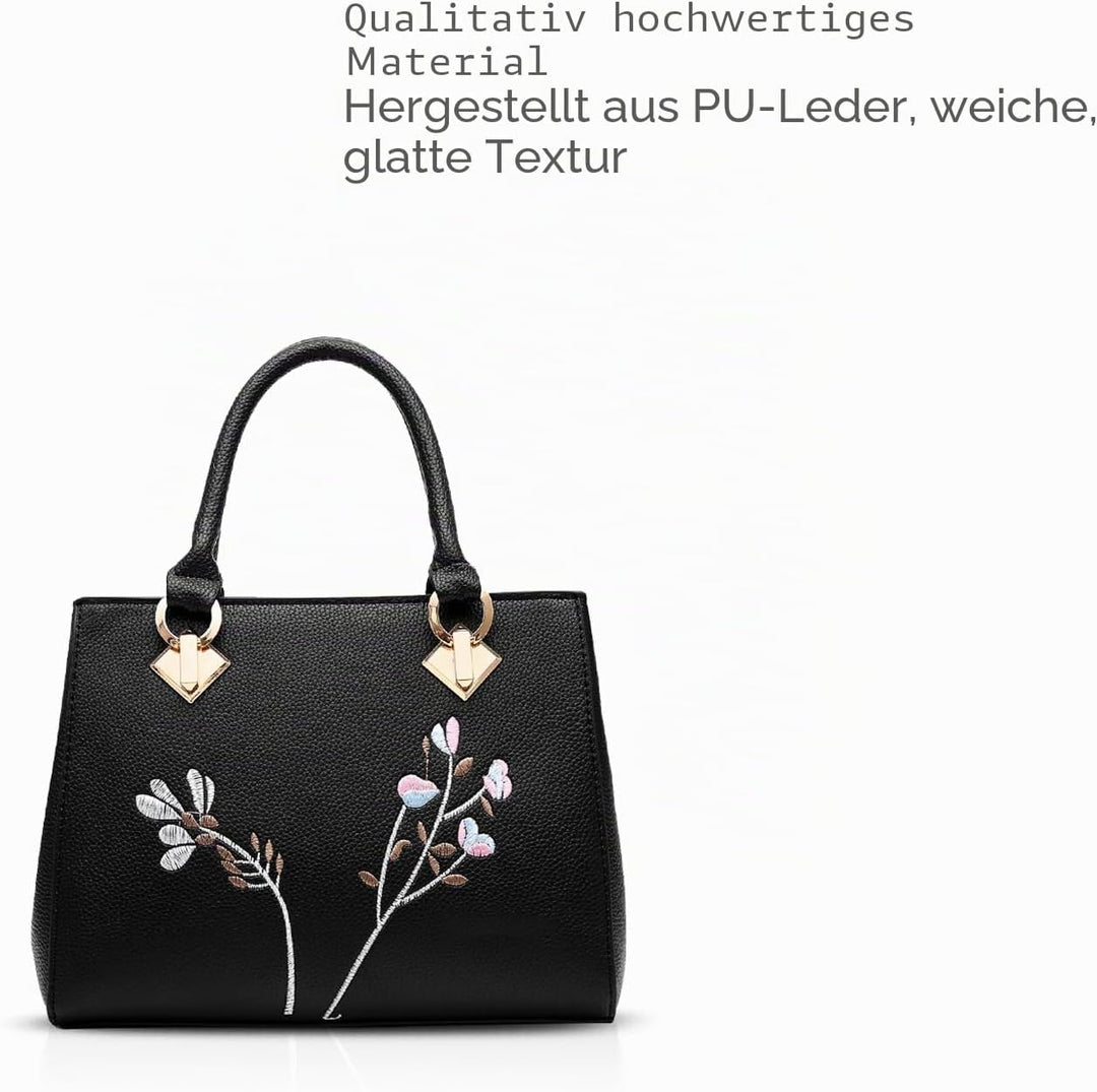 NICOLE &amp; DORIS Retro Women Top Handle Handbags Tote Purse Shoulder Bag Crossbody Bag PU Leather Schw