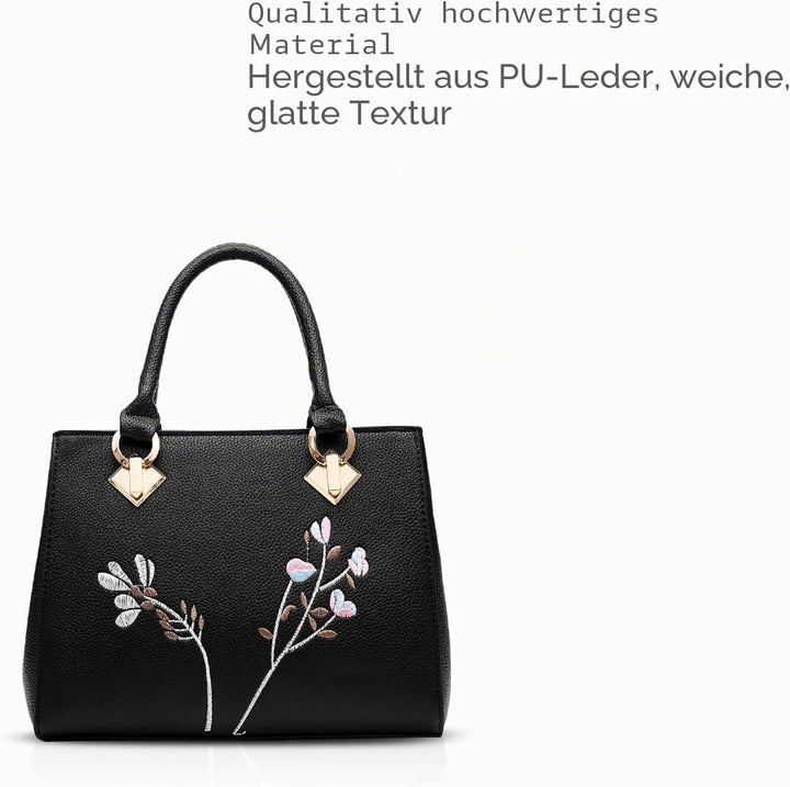NICOLE &amp; DORIS Retro Women Top Handle Handbags Tote Purse Shoulder Bag Crossbody Bag PU Leather Schw