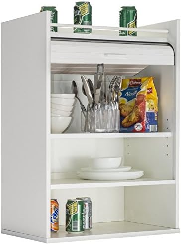 SIMMOB Küchenmöbel, weiss, Vorhang schwarz oder weiss, 4 Fächer, L 54 cm, H 76,6 cm, T 35,4 cm