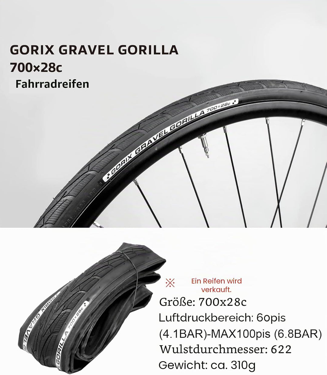 GORIX Rennrad Drahtreifen 700×28C Profil Gravel Rennrad Fahrrad (Gravel Gorilla)