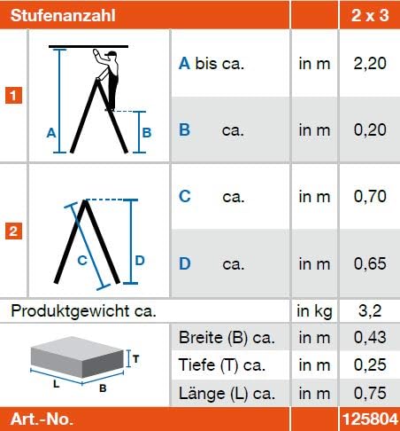 KRAUSE Doppelleiter Sepro D eloxiert, 2 x 3 Stufen, 125804