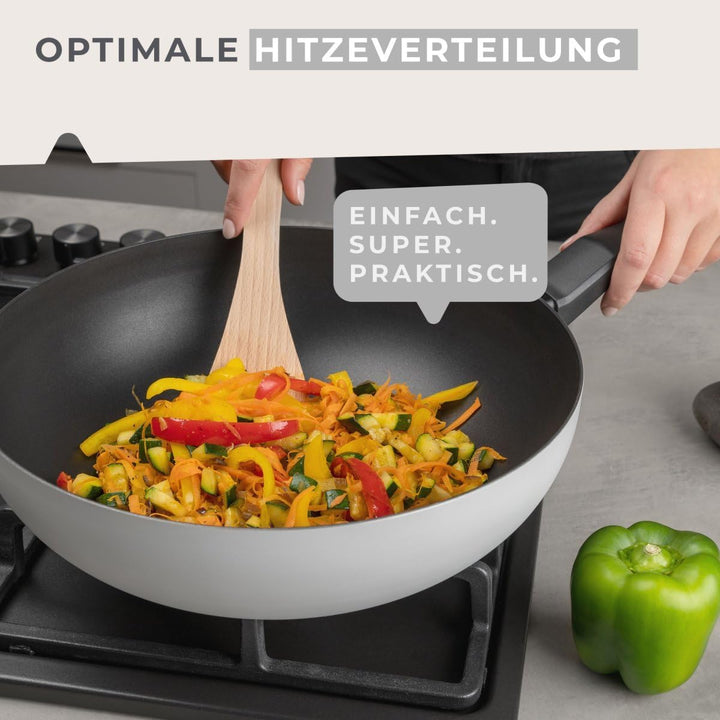 Fackelmann Wokpfanne Balance 30 cm, Antihaft-Wok aus 90% recyceltem Aluminium mit ergonomischem Kuns