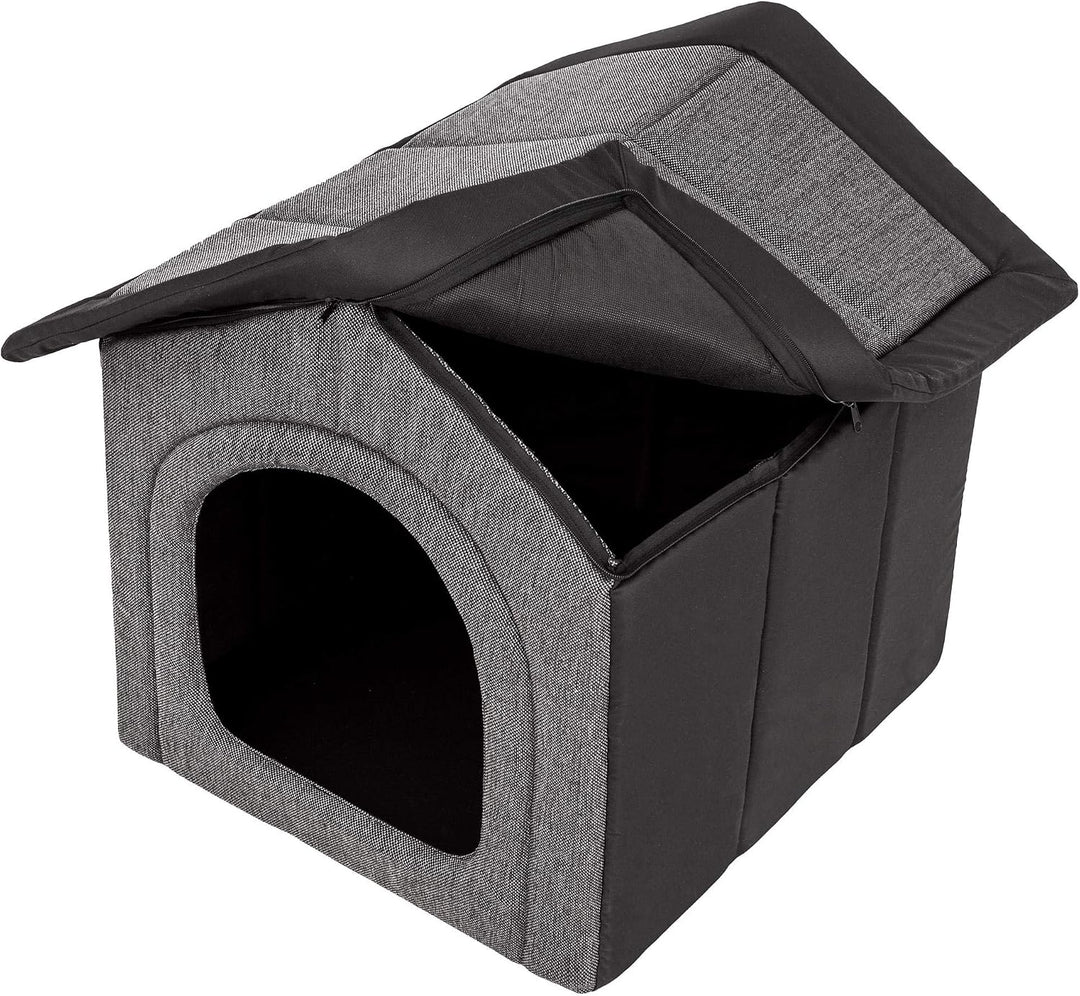 PillowPrim Hundehütte Hundehöhle Hundebett Hundehaus Katzenhöhle mittle L - 52x46 cm Graphit mit Sch