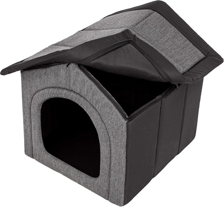 PillowPrim Hundehütte Hundehöhle Hundebett Hundehaus Katzenhöhle mittle L - 52x46 cm Graphit mit Sch